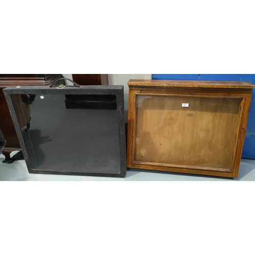 27 - A wall display cabinet in oak frame, 72 x 60 cm; a portable table top display cabinet