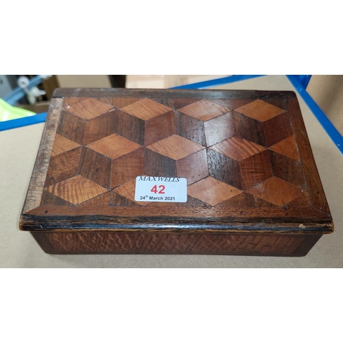 42 - A 19th century box with parquetry lid; 3 other boxes