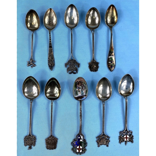 313 - 8 various hallmarked silver souvenir spoons and 2 others stamped 