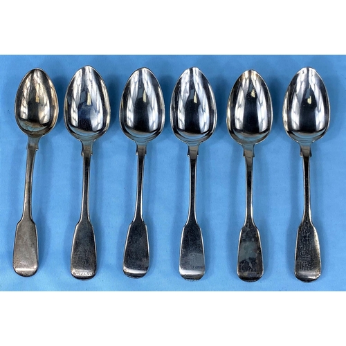 317 - A matched set of 6 hallmarked silver monogrammed fiddle pattern teaspoons,  5 London 1835 and one ot... 