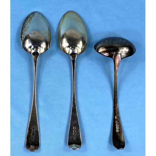 320 - A pair of Old English pattern hallmarked silver tablespoons London 1808; an Old English pattern hall... 