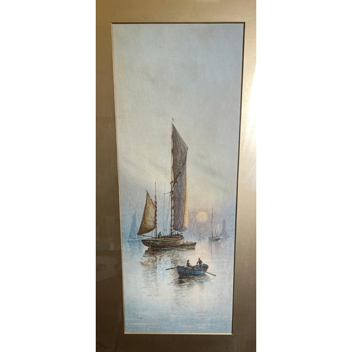 478 - After Garman Morris:  pair of prints of fishing boats, 51 x 20 cm, framed and glazed