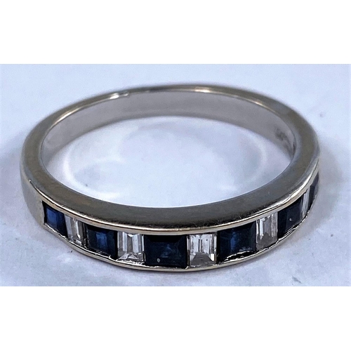 356a - A white metal half eternity ring set alternating square cut sapphires and rectangular cut diamonds, ... 