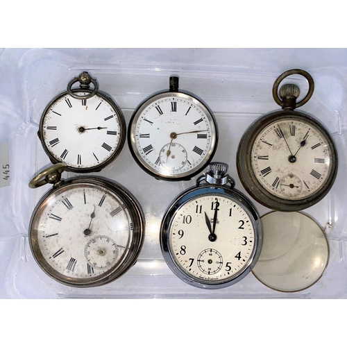 445 - A hallmarked silver open face pocket watch and four others