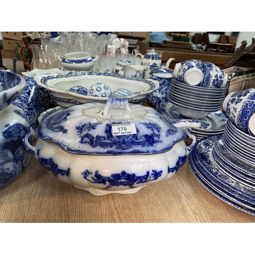 170 - A large selection of 19th century and later blue and white pottery including 