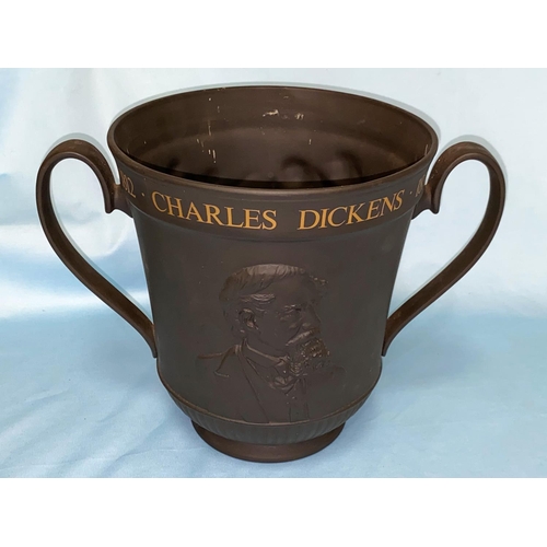 172 - A Royal Doulton basalt double handled mug Dickens Centenary Ltd edition loving cup in original box (... 
