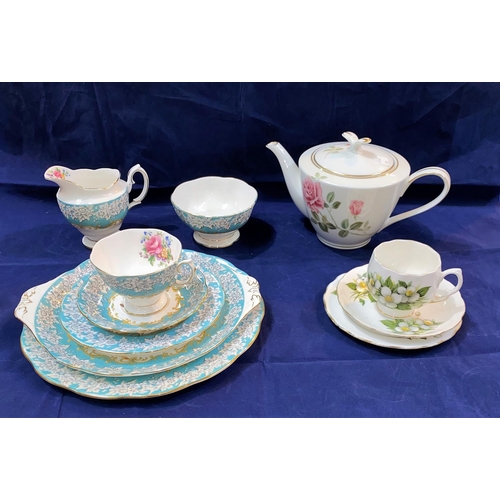 208 - A Royal Albert 'Enchantment' turquoise and floral pattern part dinner and tea service, 32 pieces app... 