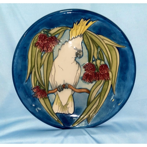 221 - A Moorcroft limited edition plate, sulphur crested cockatoo, 25/350 with cert, seconds line in silve... 