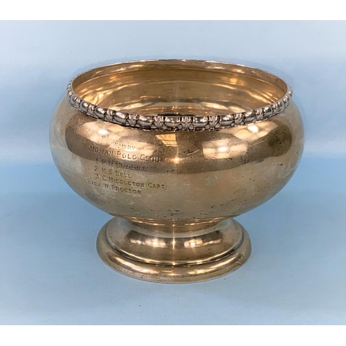 289 - A silver rose bowl with engraved dedication Sibsagor Polo Tournament with marks for Hamilton of Calc... 
