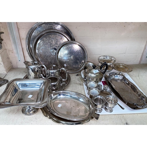 327 - A large selection of silver plate:  teaware; trays; entree and serving dishes; etc.