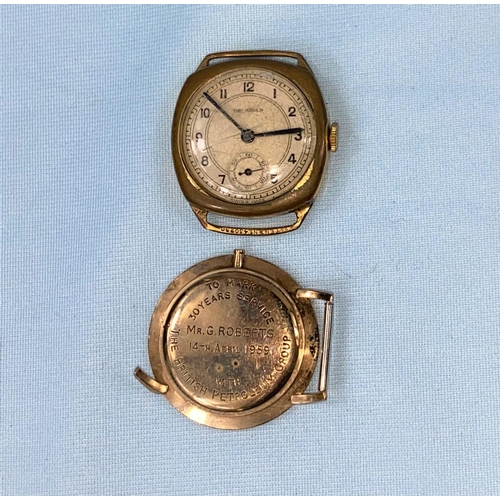 352 - A 9 carat hallmarked gold watch case, 6.9 gm; a vintage gold plated watch