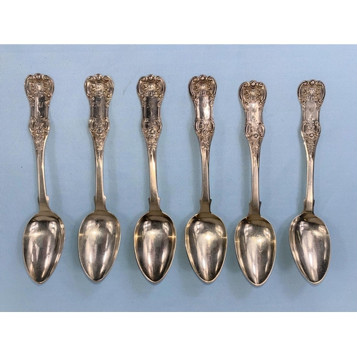 402 - A set of six Scottish hall marked silver tea spoons with monograms, Glasgow 1851, weight 2.7oz