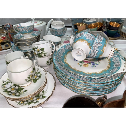 208 - A Royal Albert 'Enchantment' turquoise and floral pattern part dinner and tea service, 32 pieces app... 