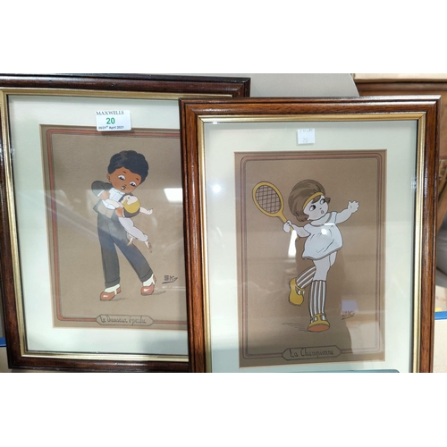 20 - Sky:  a 1930's pair of child caricatures - 
