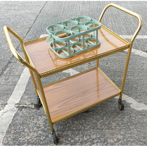 36B - A retro style milk/bottle carrier (small bolt missing), a vintage gilt cocktail trolly