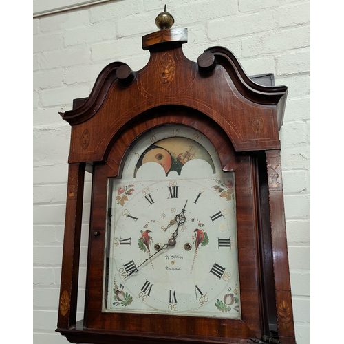 530 - An early 19th Century mahogany long case clock with extensive Sheraton style inlaid decoration, the ... 