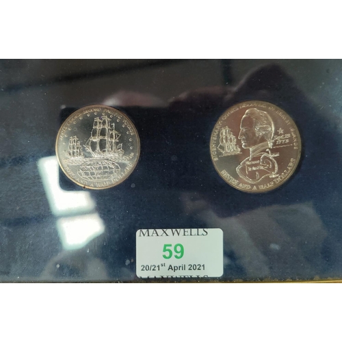 59 - CAPTAIN COOK: Cook Islands 1973 coins 7.5 and 2.5 Dollars, silver, framed and a Wedgwood oval Jasper... 