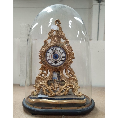 62 - A 19th century French mantel clock in porcelain and gilt metal rococo style case, with drum movement... 