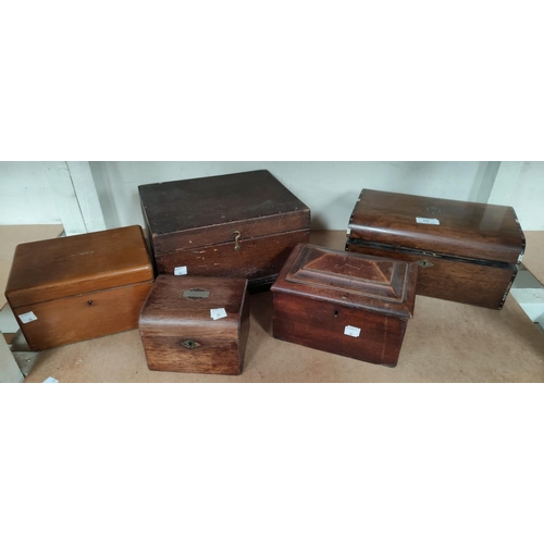 66 - A 19th century inlaid rosewood writing box; 3 other boxes; an inlaid book rack