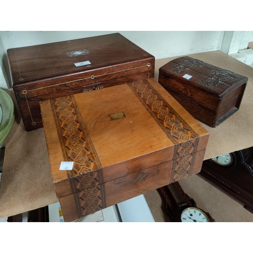68 - A 19th century rosewood jewellery box; a walnut jewellery box; other boxes