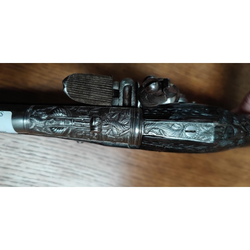 82 - A late 18th/early 19th century Ottoman blunderbuss pistol with extensive  chased relief decoration t... 