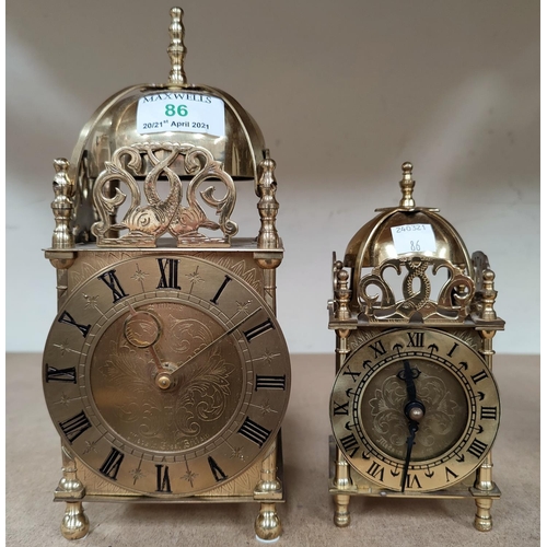 86 - Two reproduction lantern clocks with mechanical movements, heights 25 & 17 cm