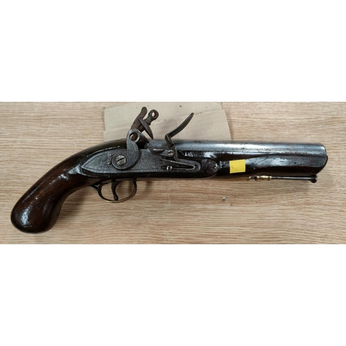 90 - A Tower flintlock heavy dragoon pistol with large musket bore barrel, overall length 38 cm