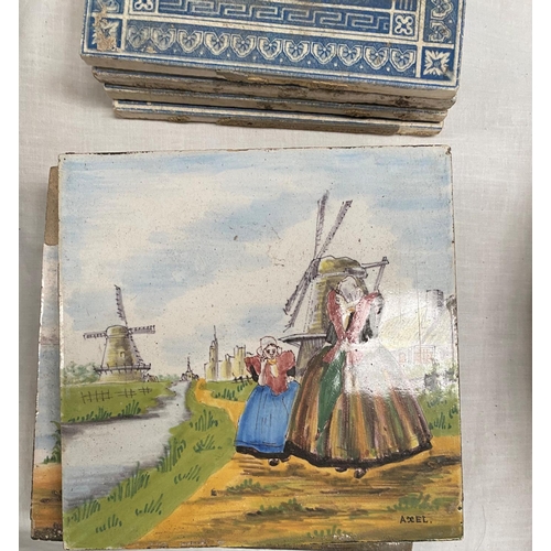278 - A 19th century Dutch set of 6 hand painted tiles depicting shoreline scenes (some a.f.); 4 19th cent... 