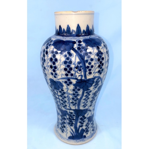 178 - A Chinese blue and white baluster vase decorated with numerous grapes on vines height 22cm