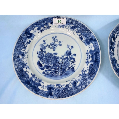 196 - A Chinese 18th century octagonal blue and white plate, diameter 23cm, and a similar Chinese plate, d... 