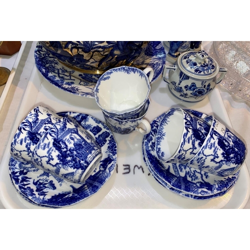 258 - A Royal Crown Derby blue & white part tea set:  6 cups & saucers, bread & butter plate; other blue &... 