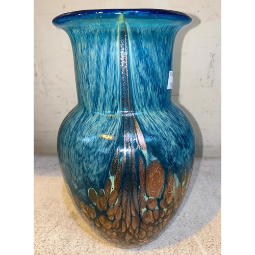 260a - A Monart style Art Glass vase in turquoise and gilt; cut and decorative glassware