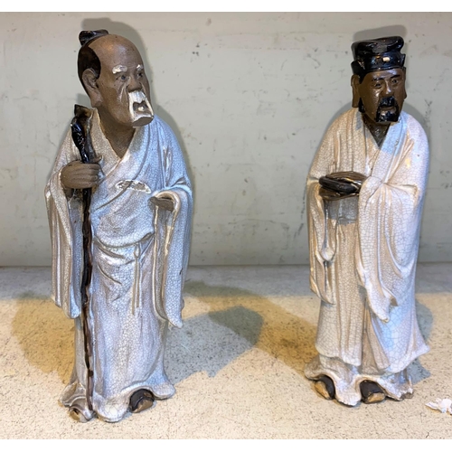 266 - 2 Chinese stoneware scholars in robes, both af, height 25cm