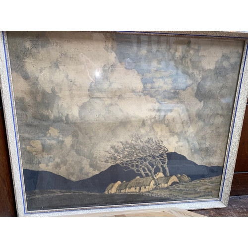 468 - Two double framed sets of Japanese prints , an unsigned Lowry print and two others.