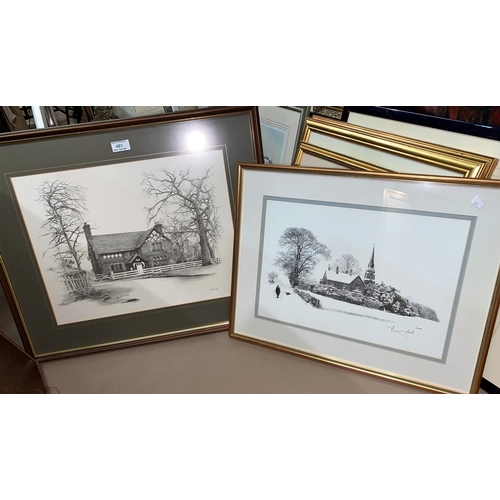 481 - Mark Grimshaw limted edition print ofa Cheshire Post office and a Geldart print framed and glazed