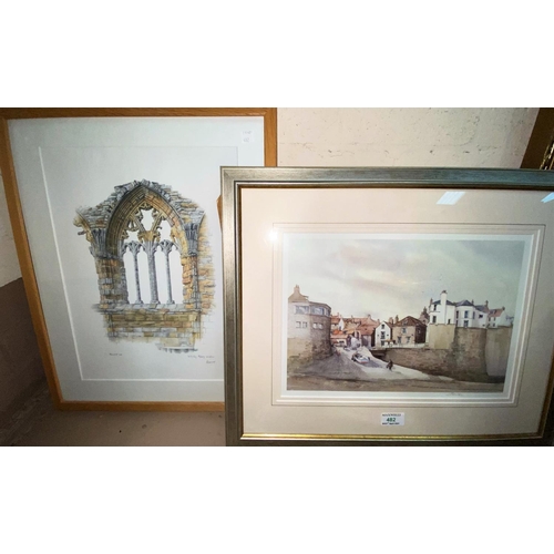 482 - A large selection of framed prints of places such as Robins hood bay and Whitby Abbey etc
