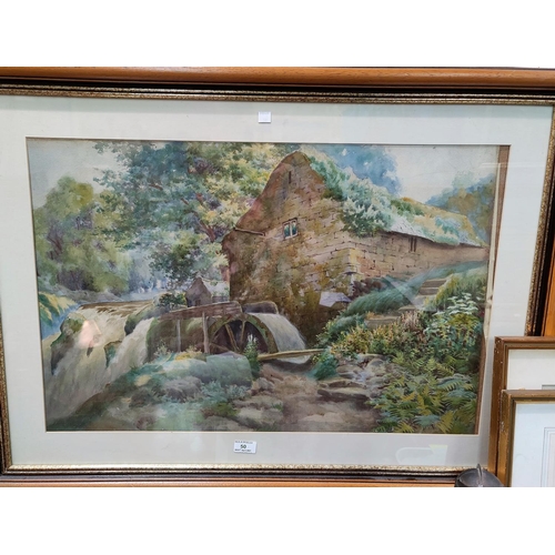 50 - ENGLISH SCHOOL late 19th century, watercolour of a watermill in rural setting with ferns, unsigned 4... 