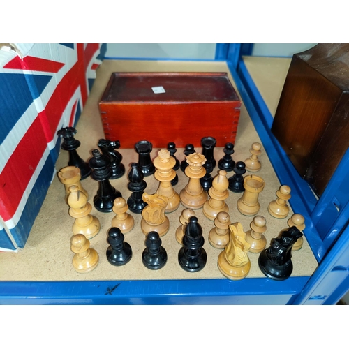 98 - A turned wood chess set; a set of ebony and bone dominoes, up to double 9's; other vintage games