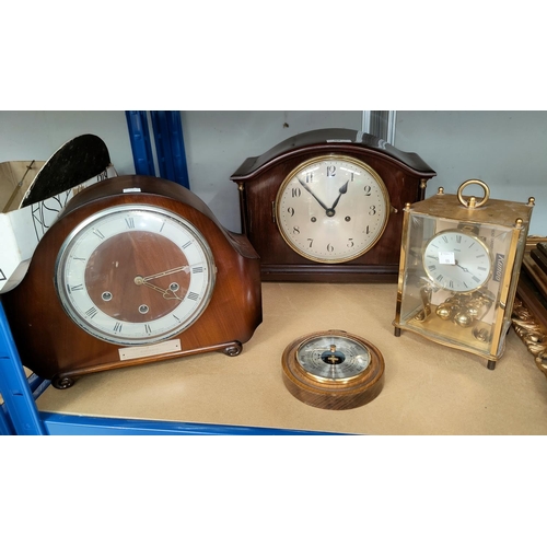99 - Two 1930's mantel clocks with chimes; a gilt anniversary clock
