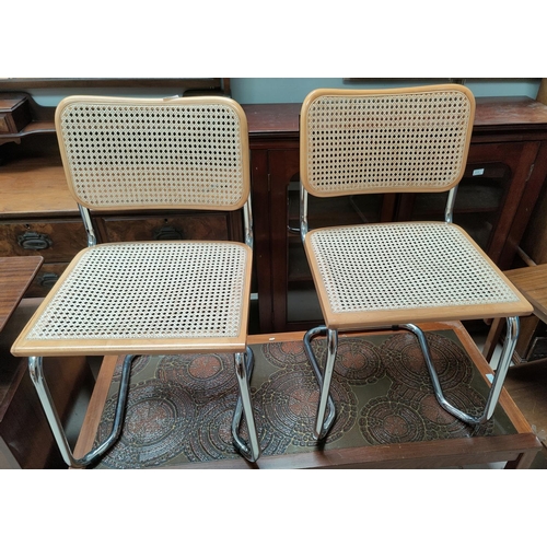 491 - After Marcel Breuer Cessa style pair of dining chairs of light wood chrome and Bergère, stamped Made... 