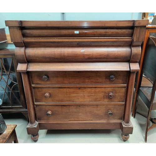 523 - A Victorian mahogany large 'Scotch' chest of drawers with pulvinated frieze drawer, hat drawer, and ... 