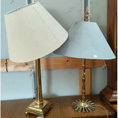 147a - 2 large brass column table lamps with shades by 'AND SO TO BED'
one is 'Nelson's Column' and the oth... 