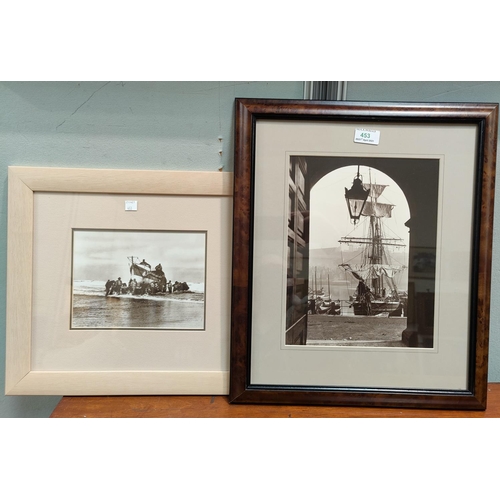 453 - After Frank Meadow Sutcliff:  Whitby Harbour & Launching the lifeboat, 2 photographic prints, 29 x 2... 