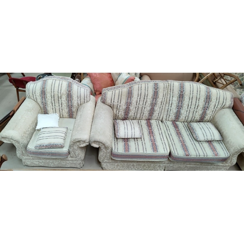 540 - A traditional style 3 piece suite in striped cream damask
