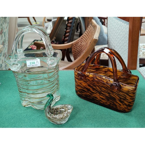238A - Two Murano glass style hand bags and another piece