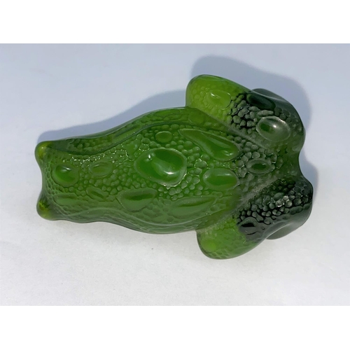 383 - An originally boxed modern Lalique green glass frog, signed to base: Lalique France.