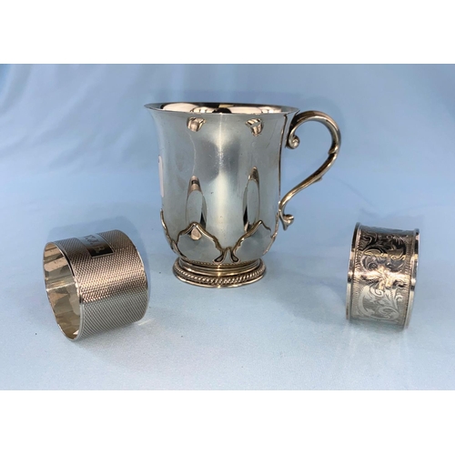 437 - A hallmarked silver christening cup, monogrammed and inscribed, Birmingham 1914, 8 oz; 2 hallmarked ... 