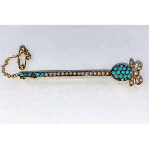 438 - A bar brooch set turquoise and seed pearls