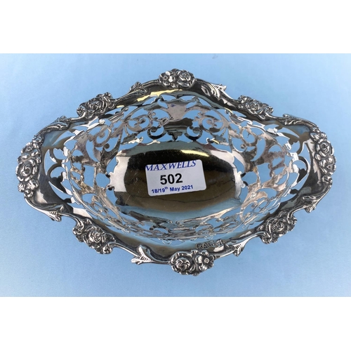 502 - A hallmarked silver pierced bon bon dish on pedestal foot Chester 1908 4.4 oz