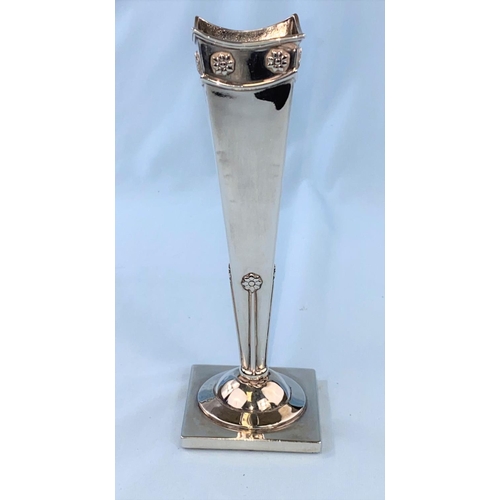 505 - A hallmarked silver posy vase: a pair of hallmarked silver napkin rings, two others and a button hoo... 